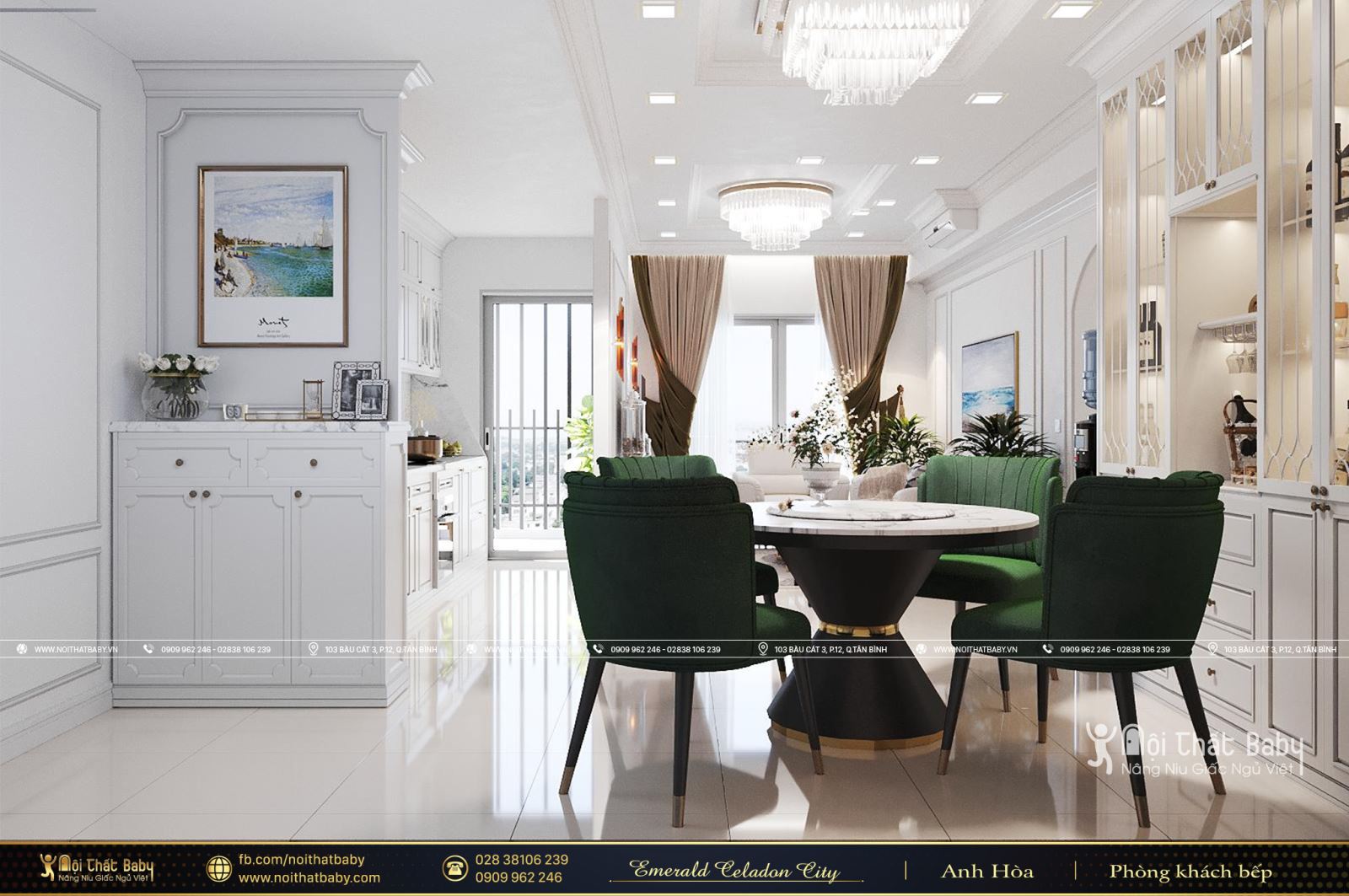 Thiết kế nội thất trọn gói tại Emerald Celadon City 84m2 mang phong cách tân cổ điển